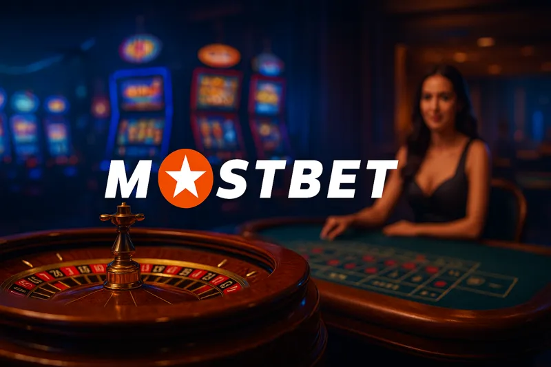 Премиум-фон казино с логотипом Mostbet: рулетка, слоты, live-студия.