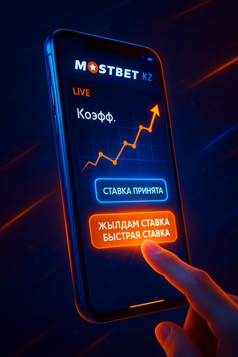 Вид live-ставок с логотипом Mostbet: ночной стадион, следы движения мячей, абстрактные графики.
